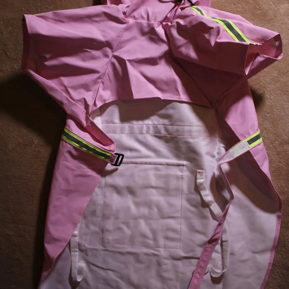 NWoT Sz. XXL Pink Doggy Rain Coat Pockets‎ Hooded Reflective Waterproof (AA2)